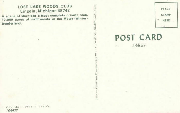 Lost Lake Woods Club - Vintage Postcard Back (newer photo)